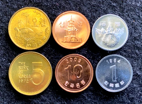 Korea South 3 Coins Set 1, 5, 10 Won UNC World Coins Cover