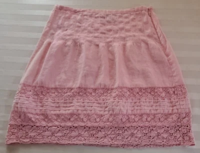Juicy Couture Rosa Lino Plisado Recto Falda Lápiz Talla 2 Crochet Encaje Foto 1 de 4