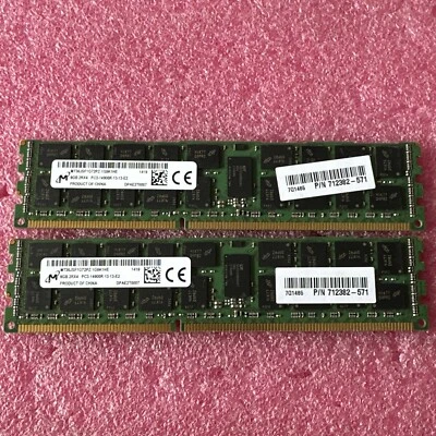 2@ MICRON  8GB 712382-571 2RX4 PC3-14900R MEMORY MT36JSF1G72PZ-1G9K1HE RAM - Image 1 of 3