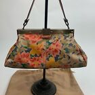 Patricia Nash leather Floral satchel purse handbag Gold trim pockets Boho flower