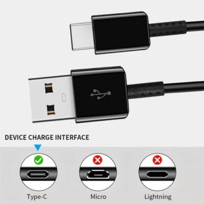 Type C to USB-A Fast Charge Cable Cord Charging Quick Charger (3FT, 1M)