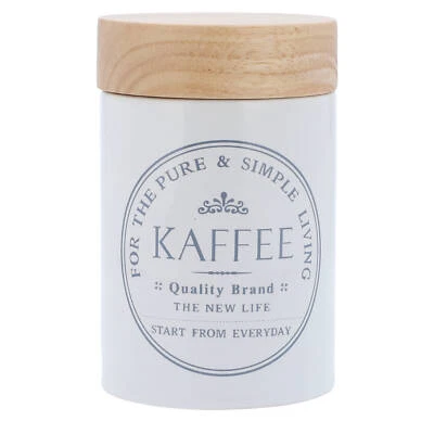 Kaffeedose Keramik Weiß Holz Deckel Aufbewahrungsbox Kaffeebehälter Vorratsdose - Bild 1 von 4