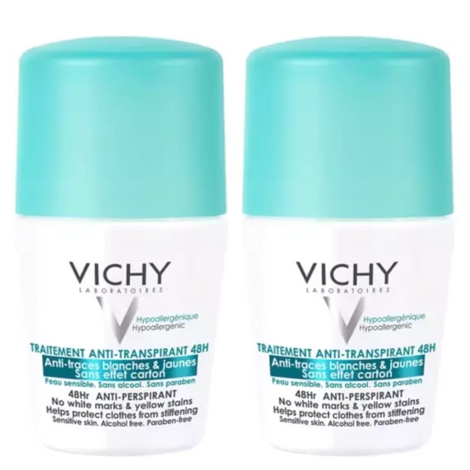 2X VICHY hypoallergenic 48H ANTI PERSPIRANT ROLL ON DEODORANT 50ML New