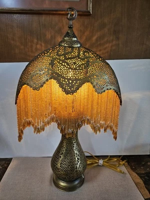 Антикварная сирийская латунная лампа с бисером - Изображение 1 из 4