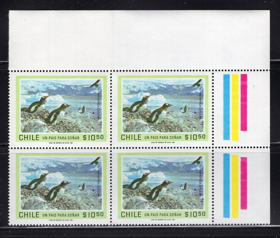 ЧИЛИ 1981 Антарктический Пингвин блок из 4 MNH угловой лист L2 - Изображение 1 из 1
