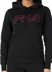 NEU FILA Damen Midweight Pullover Fleece Logo Hoodie Gr. Medium schwarz pink - Bild 1 von 12