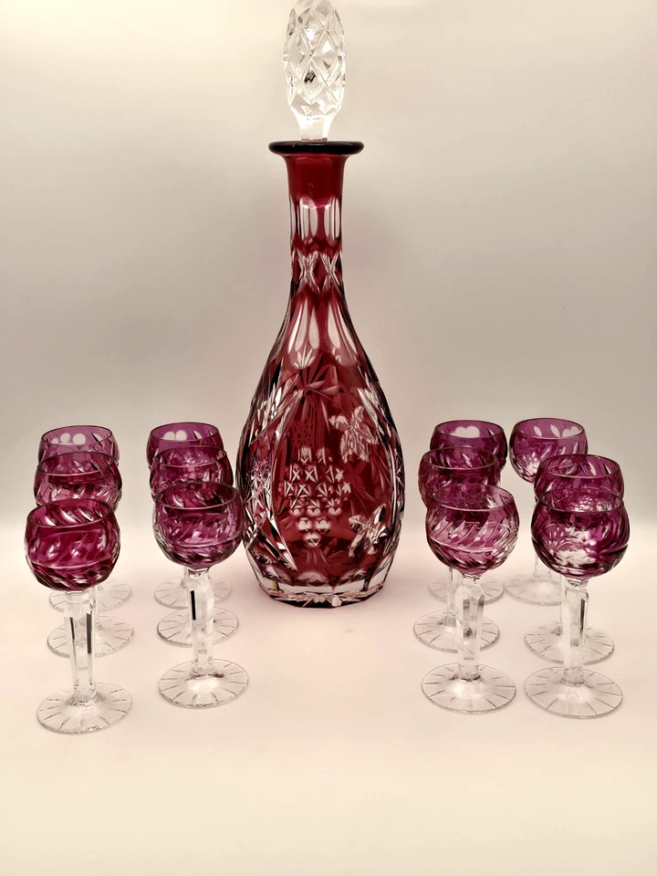 ¡Jarra de arándano Nachtmann cortada a cristal y JUEGO DE 12 (4,5") vasos! ¡Bonito! Foto 1 de 4