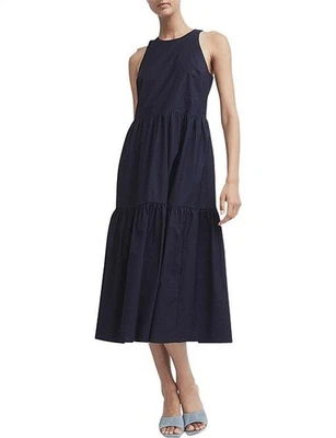 Witchery Midi Dress Women's Size 6 Navy Sleeveless Loose Fit Lined Cotton Stretc - image 1 of 4
