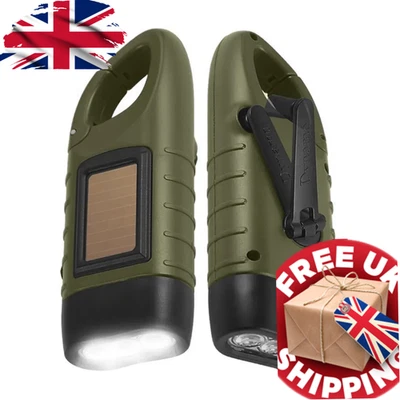2x LED Solar Wind Up Hand Crank Torch Flashlight Emergency Camping Lamp UK - Image 1 of 4