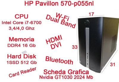 PC HP Pavilllon  Mini Tower Desktop i7-6700 DDR4 16 Gb SSD 412 Gb GT 1030 2 Gb - Immagine 1 di 3
