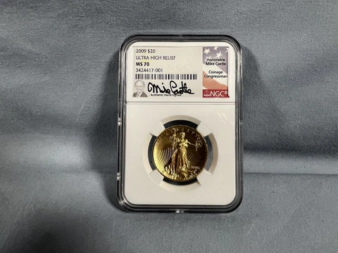 2009 US Gold $20 Ultra High Relief Double Eagle - NGC MS70 Mike Castle Signed Cover
