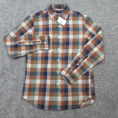 J Crew Shirt Mens Small Brown Plaid Check Twill Flannel Button Up Outdoor NWT - Image 1 of 4