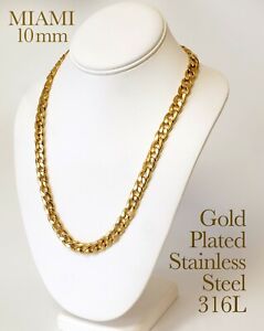 18K Gold Plated Stainless Steel Miami Cuban Curb Link Necklace Chain Men Women
