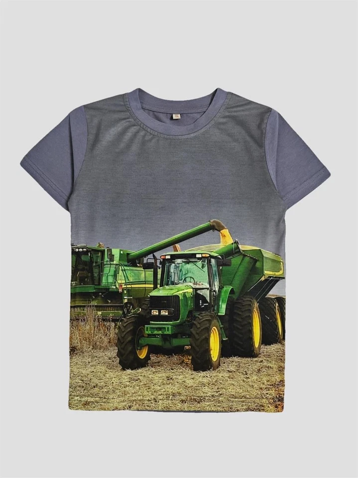 SQUARED&CUBED S&C Kinder T-Shirt mit Traktor Motiv H506 – Graues T-Shirt mit Traktor- und Ernt