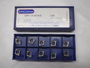 BOX of 10 STELLRAM EPMT 08 M3 04 E Carbide Inserts GH1 Made in Swiss - Picture 1 of 3