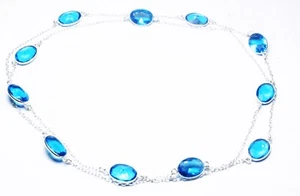 Swiss Blue Topaz Gemstone Handmade 925 Sterling Silver Jewelry Necklaces Sz 36" - Picture 1 of 1