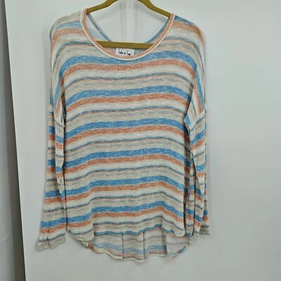 Suéter Sadie Sage Mujer Talla Grande Cuello en V Rayas Azul Naranja Gris Foto 1 de 4