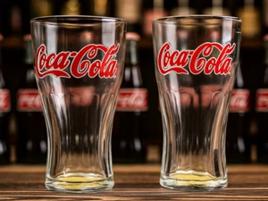 "2 vasos de vidrio contorno Coca-Cola logotipo rojo 6,5"" - 450 ml - nuevo stock antiguo retro" - Imagen 1 de 7