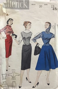 50s Vtg Butterick Pattern #7460 Loose Neck Jerkin Slim Gored Skirt COMPLETE sz12 - Picture 1 of 5