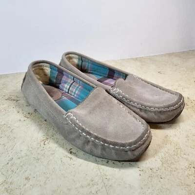 L.L. Bean Light Gray Driving Loafer Padded Plaid Lining Rubber Sole Size 7M - Image 1 of 4