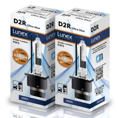 2 x D2R Genuine LUNEX XENON HEADLIGHT BULBS REPLACEMENT FOR PHILIPS OSRAM 6000K - Image 1 of 2