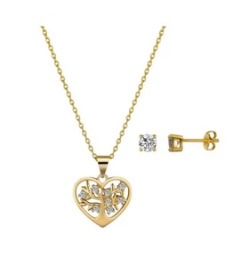 New Necklace And Earring Set Womens 14kt Gold Flash Plated Cubic Zirconia - Picture 1 of 1