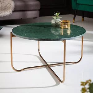 Runder Couchtisch NOBLE 65cm grün Marmor abnehmbare Tischplatte klappbar gold - Bild 1 von 10