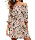 Lulus Dress Size Small Off Shoulder Stretch Pink Floral Mini Party Spring Summer