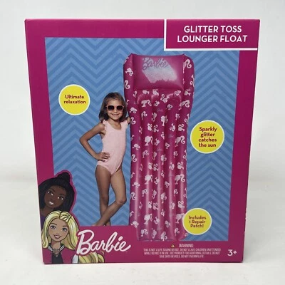 Barbie balsa de bilhar espreguiçadeira flutuante 67"x25" 9 polegadas brilho glitter piscina festa NRFB - Imagem 1 de 2