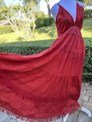 Impresionante Vestido Antica Sartoria Largo Rojo Sin Espalda Encaje Cuentas O/S Nuevo con Etiquetas Foto 1 de 4