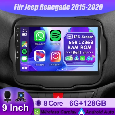 Für Jeep Renegade 2015-2020 Autoradio Android 14 Navi GPS Car Play DAB+ QLED USB - Bild 1 von 4
