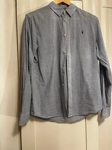 Camisa a rayas de alfiler fino azul y blanco All Saints para hombre. Pequeño - Imagen 1 de 4