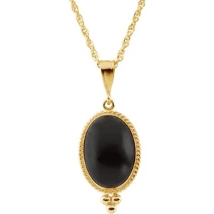 "Collar cabujón de ónix negro natural de 14 K amarillo - Imagen 1 de 1