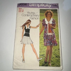 c. 1972, SIMPLICITY 9914, Mini Dress & Cardy sz 14 Bust 36"/ 92cm  USED complete - Picture 1 of 3