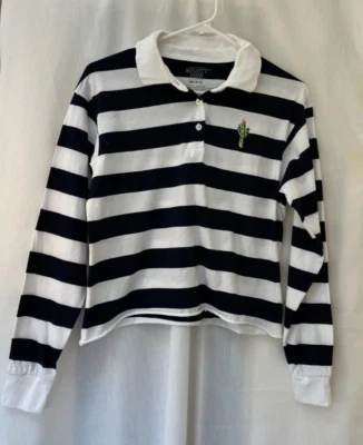 Mighty Fine Long Sleeve Polo Shirt - Size Medium - Blue & White Stripe — 第 1/4 张图片