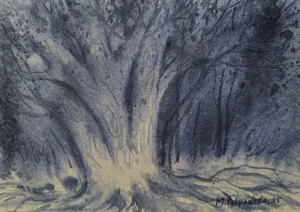 Original Painting Artwork Modern Landscape FANTASY FOREST Seascape Arts Gift A5 - Picture 1 of 10