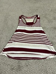 Social Teen Striped Tank Top Tan Burgundy EUC M Racerback Flared Summer Junior - Picture 1 of 4