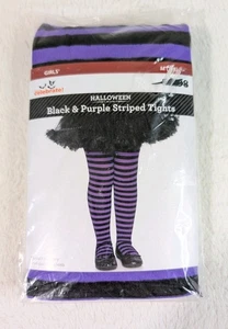 Black And Purple Striped Halloween Tights Size M (7 - 8) - Picture 1 of 2