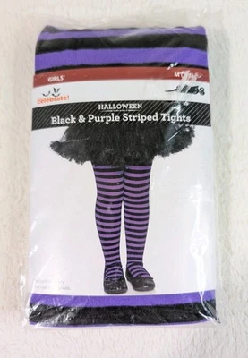 Black And Purple Striped Halloween Tights Size M (7 - 8) - Image 1 of 2