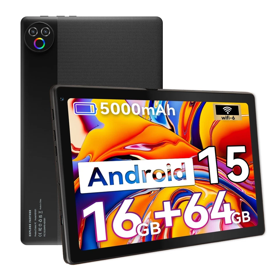 Tablet 10.1 inch Android 15 Tablet 16+64GB RAM Quad Core 1280×800 IPS WIFI HD - Image 1 of 4