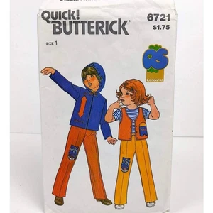 Chaqueta Chaleco Pantalones Años 70 Niño Pequeño Patrón Costura, Vintage Quick Butterick 6721 Talla 1 - Imagen 1 de 6
