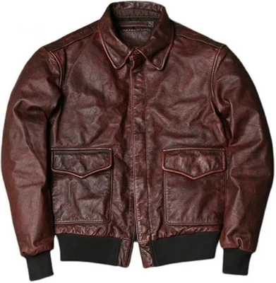Mens Vintage AIR Force Style Bomber Distressed Brown Real Leather Jacket - Image 1 of 3