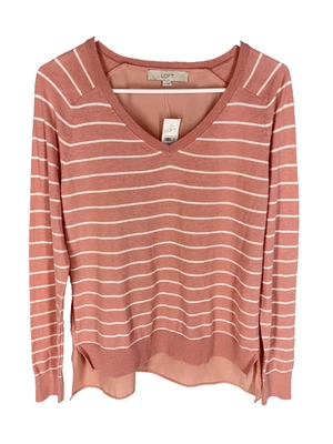 Suéter ANN TAYLOR LOFT Talla M Pullover Rosa Rayas Silencioso Lujo Elegante NUEVO NUEVO CON ETIQUETAS Foto 1 de 4