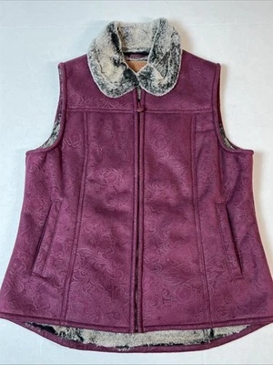Chaleco para mujer Outback Trading Company mediano borgoña estampado floral occidental acogedor otoño Foto 1 de 4