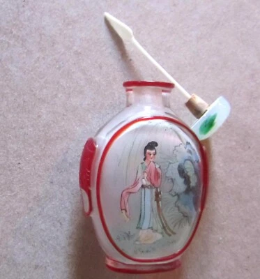 STUNNING Vintage Reverse Painted Perfume / Snuff Bottle ASIAN SCENES - Image 1 of 4