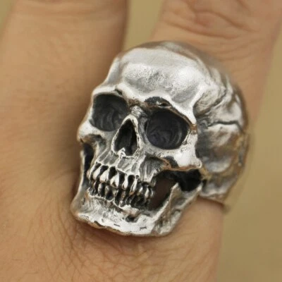 925 Sterling Silver Heavy Skull Ring Mens Biker Gothic Ring Punk Jewelry TA50D - Image 1 of 4