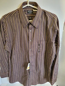 Arrow Men's 16 32/3 Cotton Blend Fitted Brown Striped - Picture 1 of 6