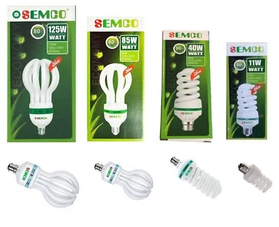 11W 18W 40W 85W 105W 125W LIGHT BULB B22 E27 ENERGY SAVER Spiral Bayonet Cap Wht - Image 1 of 4