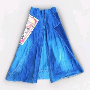 CUSTO BARCELONA Vtg Art Denim Maxi Patchwork Jean Skirt Pixie Sz 8 Grunge Y2k 90 - Picture 1 of 8