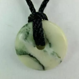 Collar de cordón negro donut piedra ágata blanca a rayas verdes de 1" NUEVO #78 - Imagen 1 de 3